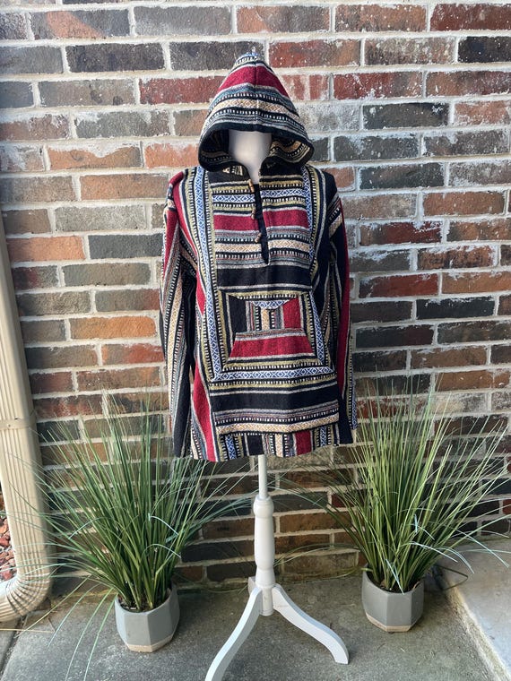 Vintage 90s Mexican Baja Hoodie, Unisex XL Oversized