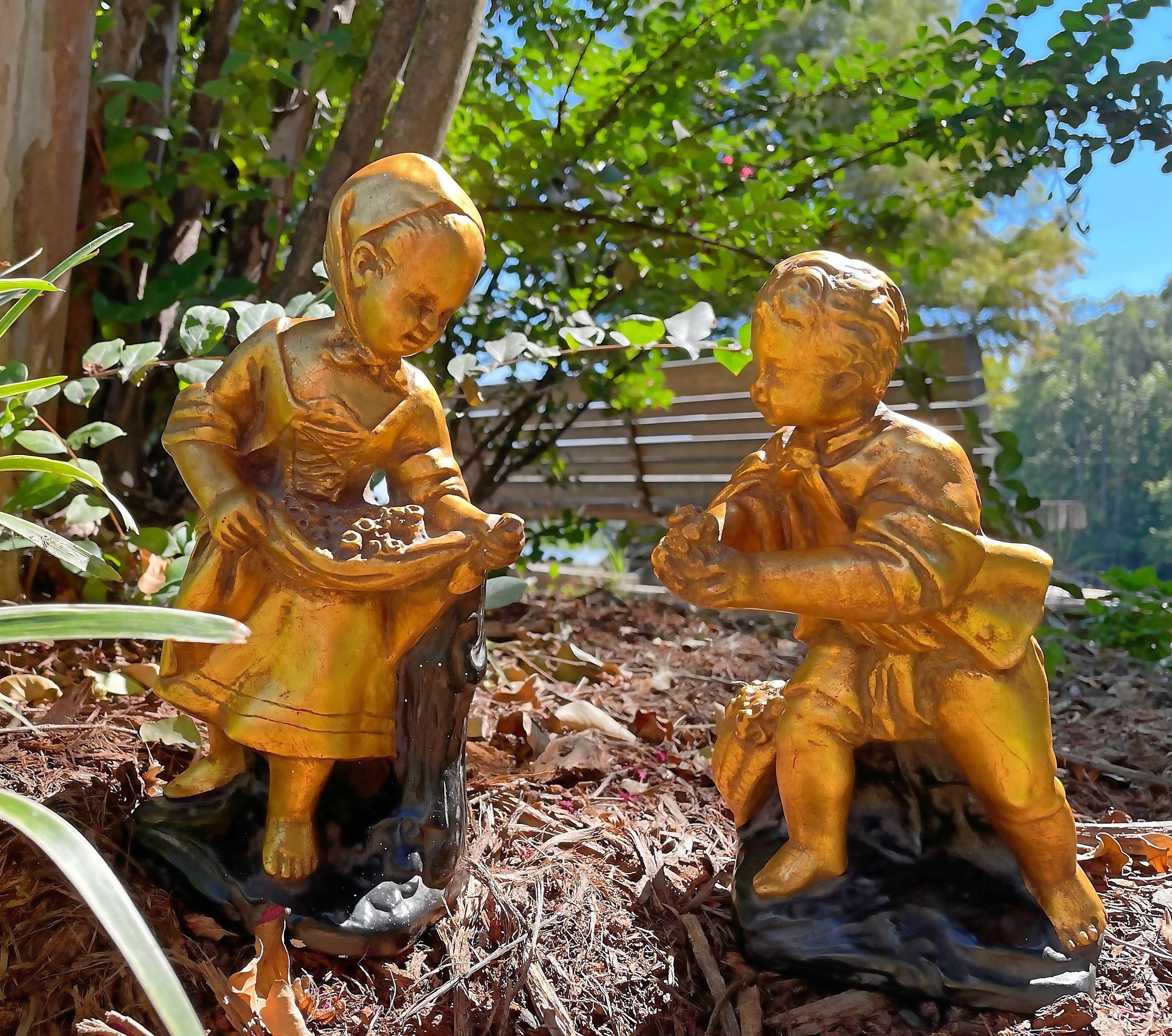 Vintage Chalkware Statues, Gilded Plaster Art, Thanhardt Burger