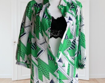 Vintage 80s Color Block Sheer Blouse - Teddi of California - Geometric Print
