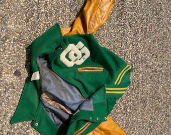 Vintage 1960s Varsity Letterman Jacket: Distressed Green & Gold