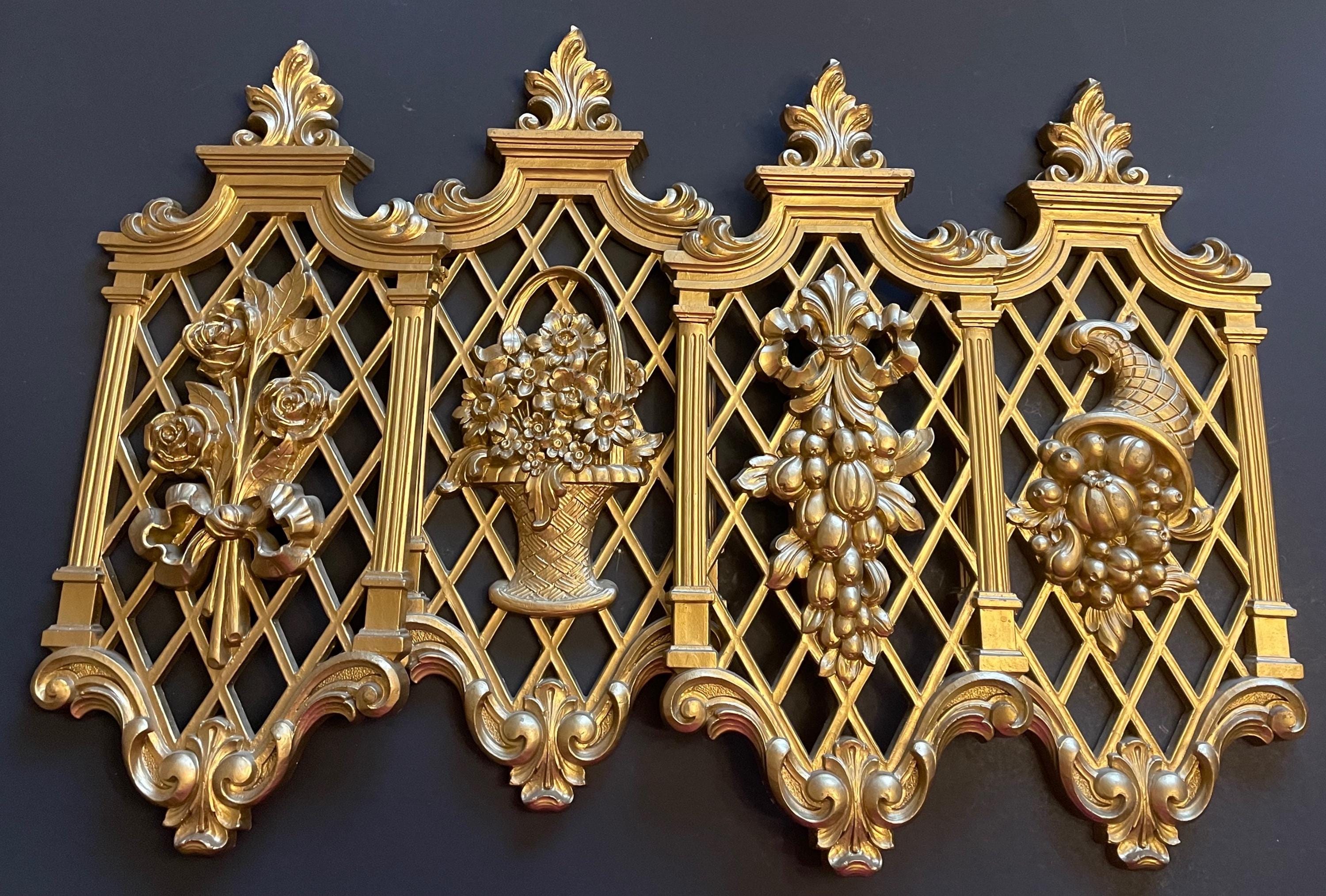 Vintage Syroco Four Seasons Wall Plaques | Mid Century Gold Tone