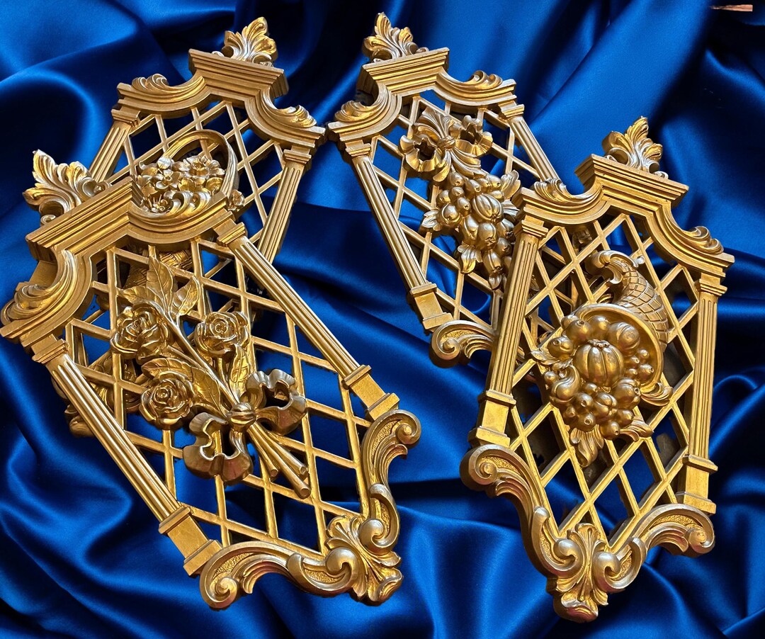 Vintage Syroco Four Seasons Wall Plaques | Mid Century Gold Tone