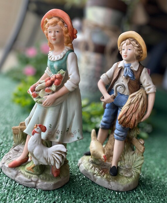 Vintage 1960s HOMCO Bisque Porcelain Figurines: Harvest Boy and