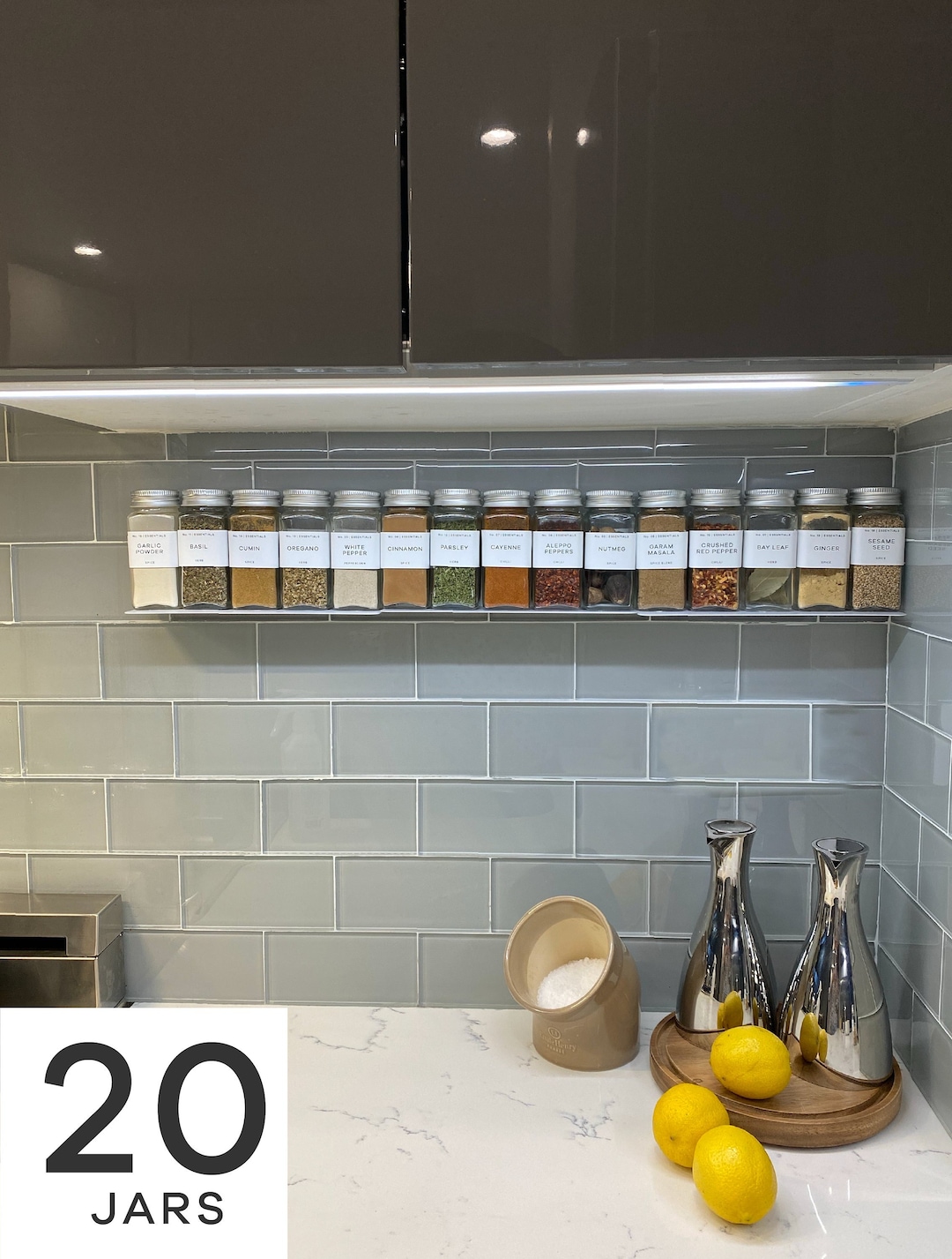 Magnetic Spice Rack: 20 Glass Jars With Steel Floating Shelves - Etsy