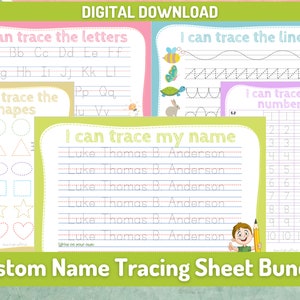 Customized Name Tracing Sheet, Handwriting Practice Personalized with Alphabet, Shapes, Lines, Numbers for Toddler, Preschooler