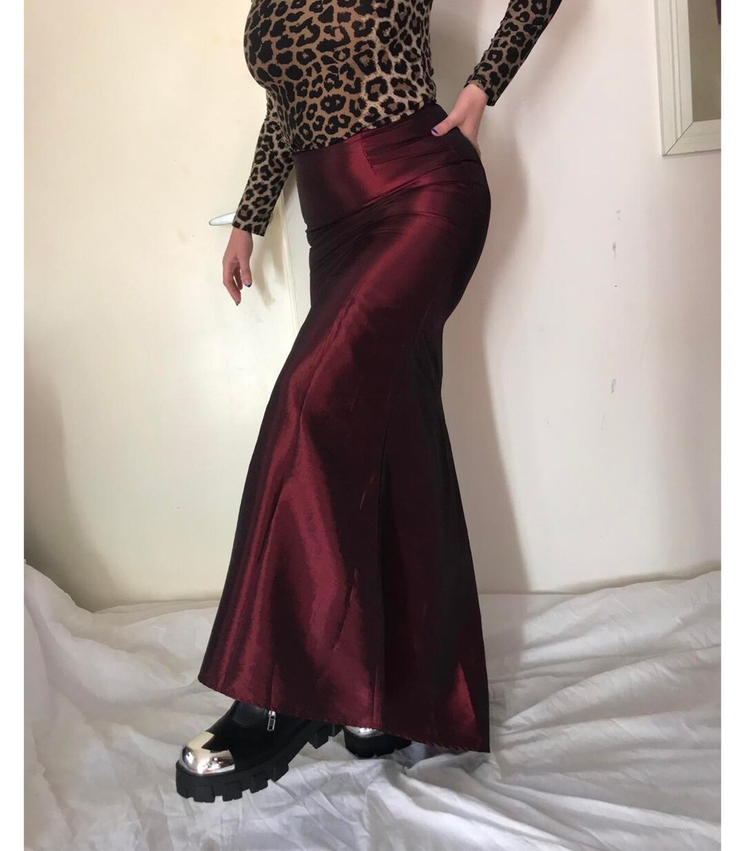 Vintage 90s Skirt, Size 10, Y2K, Mermaid Core, Ruby Red Formal Skirt