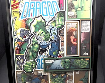Savage Dragon Comic Book Shadow Box Art: Signed by Erik Larsen, Indie Collectible Wall Decor Collage