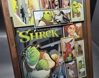 Shrek and Donkey Comic Book Shadow Box Art, Collectible Wall Decor