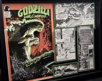 Godzilla Comic Book Shadow Box Art: 3D Collectible Wall Decor