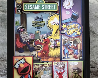 Sesame Street Comic Book Shadow Box Art: Elmo Collectible Cartoon Children's Wall Decor