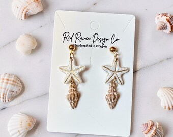 Polymer Clay Starfish & Sanddollar Earrings