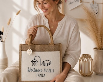 Set de regalo de bienestar que incluye toalla de ducha personalizada con nombre, bolsa de sauna de yute laminado, regalo para papá, abuelo, regalo de bienestar para hombres