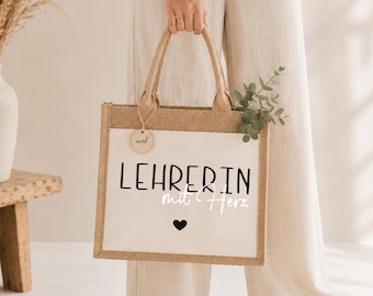 Bolsa de yute personalizada con profesión y nombre | Matrona, educadora, enfermera con corazón | Regalo para mujeres | 3 tamaños | Bolsa de compras