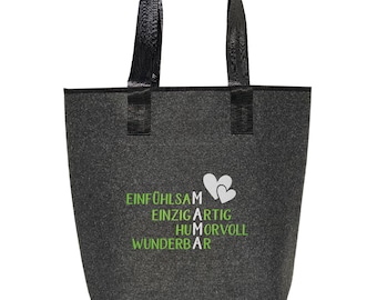 Sac en feutre brodé du slogan gris Shopper large / Shopping bag | | de haute qualité 44 x 26 cm « Motif: Mama Wunderbar »