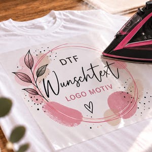 DTF Transfer individuell mit eigenem Motiv oder Firmenlogo – Bügelbild für T-Shirt, Tasche, Arbeitsbekleidung