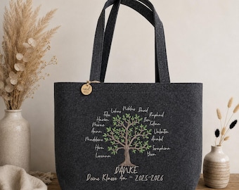 Bolsa de fieltro con árbol de clase bordado, nombres de alumnos (hasta 35 niños), regalo de despedida personalizado para profesores, regalo grande para graduación.
