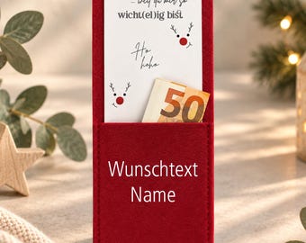 Personalized Christmas money gift | Felt money pouch with name and custom message | Christmas card | because you mean so much to me