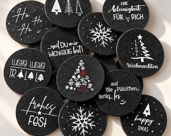 Felt coasters with Christmas print | Glass coasters, individually, in sets of 6 or 12 | Secret Santa gift, table decoration, Advent