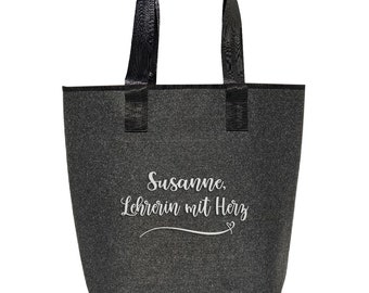 Tasche-Filz Lehrerin mit Herz bestickt und Wunschname | Einkaufstasche Damen | Hochwertig verarbeitet | 44x26cm |Personalisiert