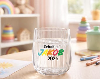 Vaso infantil personalizado con nombre – Motivo de colegial y nombre – Vaso para niños – Regalo para nacimiento, bautizo, cumpleaños, impresión UV, hecho a mano