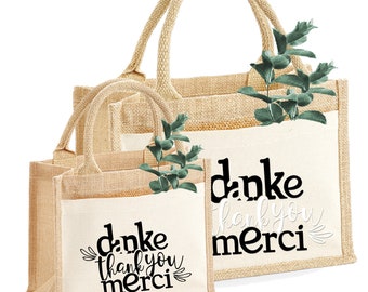 Gift bag made of jute motif: "Thank you Thank-you Merci" | Jute bag thank you | Size S & M | Thank you | thank you | thank you | Friendship