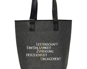 Filztasche Shopper "bestickt" DANKE Farbe grau groß - Einkaufstasche | Hochwertig | 44x26cm Motive: "DANKE"