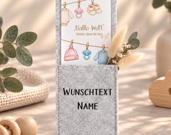 Personalized money gift for a newborn | Felt money pouch with name and custom message | Christmas card for banknotes | Gift wrapping for money