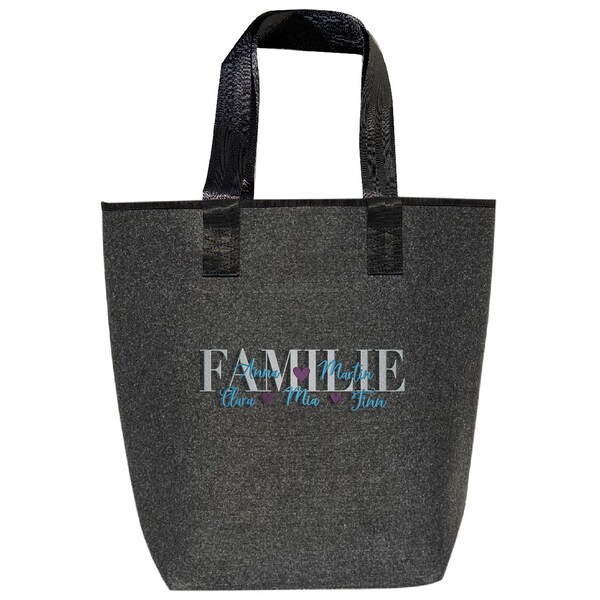 Filztasche grau "bestickt" Shopper Damen groß | Hochwertig | 44x26cm | Personalisierung | Motive: "Familie"