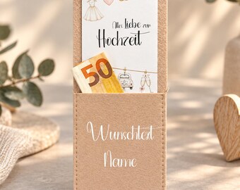 Personalized wedding money gift | Felt money pouch with name and custom message | Christmas card for banknotes | Gift wrapping