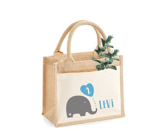 Jutetasche Kinder | baby-shower | Geschenktasche | Baby | Elefant | Geburtstag | Mama Tasche | Geburtstag-Zahl | Baby Party | Mitbringsel