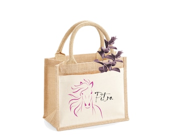 Kindertasche klein Jutetasche Pferd | Geschenktasche | Geburtstag | Weihnachten | personalisierter Name | Kindertasche | Familie 26x22x14cm