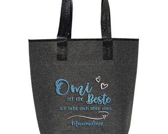 Filztasche "Omi ist die Beste" | dunkelgrau | bestickt | Einkaufsshopper Damen groß | Hochwertig | 44x26cm | personalisierbar | Geschenkidee