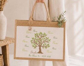Bolsa de yute personalizada para profesor/a | Regalo de despedida del árbol de la clase | Regalo con el nombre del colegio de los niños | Regalo de agradecimiento al profesor/a | Graduación de primaria