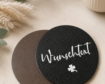 Personalized PU leather coasters with custom text (optional icon) | Table decoration for weddings, engagements, and celebrations | Round, various colors