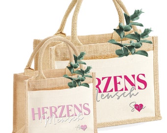 Jute-Tasche Herzensmensch | personalisiert | Geschenktasche Herzen | Größe S oder M | Lieblingsmensch | Jutebeutel | Freundschaft | Deko