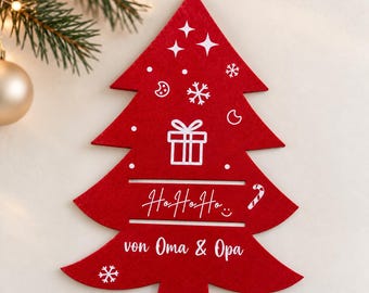 Personalized red Christmas tree money gift felt – 1 piece HOHOHO | Individual table decoration personalized with name