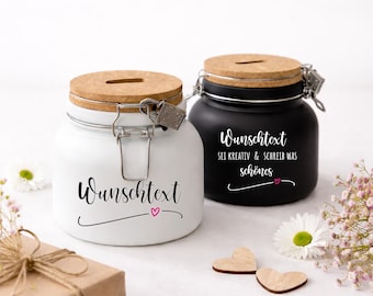 Hucha grande con texto personalizado | Regalo personalizado | Tarro de dinero con tapa de corcho | Idea de regalo para mamá, compañeros de trabajo, niños, papá y amigos.