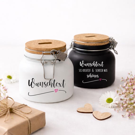 Spardose Groß Wunschtext | Personalisiertes Geschenk | Sparglas mit Kork Deckel | Geschenkidee Mama Kollegin Kinder Papa Sparschwein Freunde