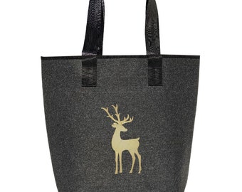 Felt bag embroidered with large deer monochrome | Shopping bag | High-quality workmanship | 44 x 26 cm embroidery colours selectable