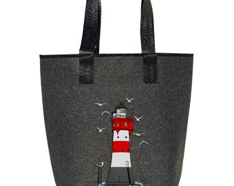 Filztasche bestickt "Leuchtturm-Roter Sand" bestickt DamenTasche groß / Einkaufstasche | Hochwertig verarbeit | 44x26cm