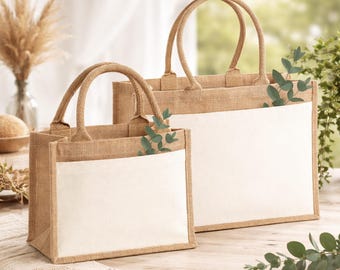 Bolsa de yute con bolsillo frontal de algodón | Bolsa DIY para imprimir y bordar | Personalizable | Bolsa de tela sin imprimir | 2 tamaños