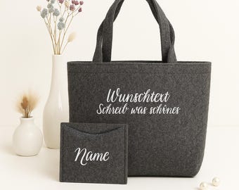 Personalisierte Filztasche mit Wunschtext – bestickt oder bedruckt & mit Mini-Täschchen div. Farben | Stick und Druck, personalisiert