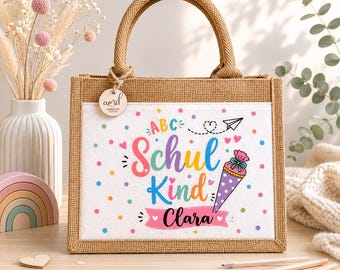 Personalisierte Jutetasche Einschulung mit Namen | Schulkind Tasche Mädchen Junge | Geschenk Schulanfang Schultüte 1. Klasse Schule