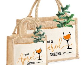 Jute-Tasche | Motiv: BIN AUF Aperol Spritztour | personalisiert | Geschenk-Tasche | Jute-Beutel | Freunde | hochwertig Größe S od. M