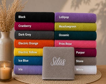 VOSSEN towel embroidered with name, personalized shower towel, bath towel & guest towel, 100% cotton, gift for weddings, birthdays, housewarmings