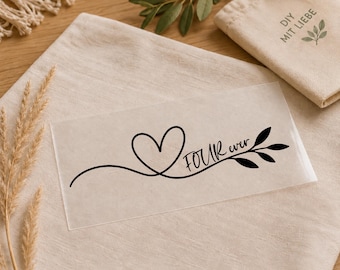 DTF Iron-on Transfer Heart Swirl Leaf | Personalized Iron-on Patch for Shirts | Bag Transfer 16 x 7 cm Custom Color