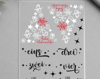 UV DTF Rub On Stickers Christmas Tree & Advent Numbers 1-4 – Stickers for Advent Candles, Cookie Jar Gifts – A5