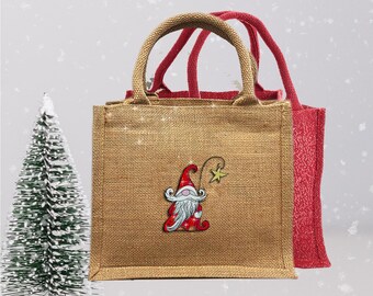 Sac de sac de Père Noël paillettes sac de jute brodé durablement 26x22x14cm sac cadeau cadeaux de Noël