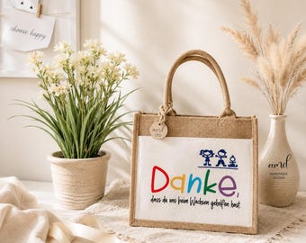 Regalo de despedida para maestra de jardín de infantes: bolsa de yute personalizada – Gracias jardín de infantes – Despedida de la guardería – Nombre del grupo – Tallas S y L