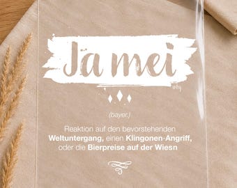 Transferencia termoadhesiva DTF con el dicho bávaro "Ja Mei" | Divertida transferencia termoadhesiva con dialecto bávaro en formato A4 | Diseño Oktoberfest Wiesn, color seleccionable